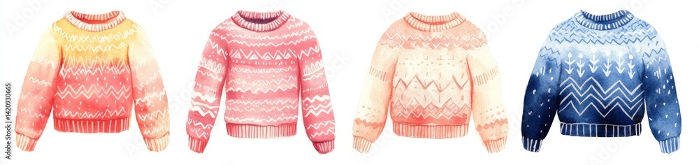 Obraz premium Four Vibrant, Watercolor-Style Sweaters