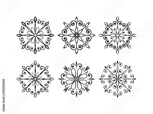 Stylized baroque swirl flower silhouette isolated on white background