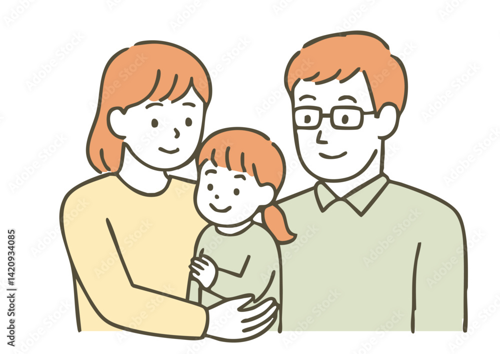男女が赤ちゃんを抱っこする夫婦の育児イラスト(線画・シンプル) 男女が赤ちゃんを抱っこする夫婦の育児イラスト(線画・シンプル)