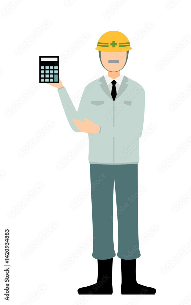 Simple illustration of a senior man supervisor wearing a helmet submit a quote Simple illustration of a senior man supervisor wearing a helmet submit a quote