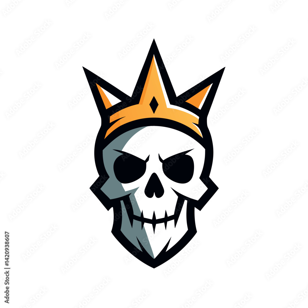 A Cartoon Skull Wearing a Crown, Ideal for Gaming Logos A Cartoon Skull Wearing a Crown, Ideal for Gaming Logos