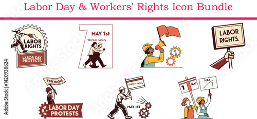 Labor Day Workers Rights Icon Set Bundle