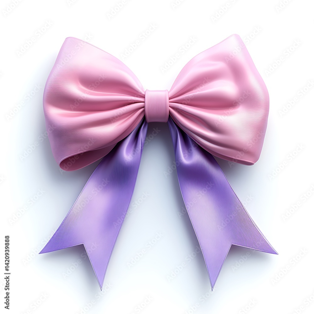 Cute pink and purple bow, 3D icon design style, cartoon sticker design, white background, Cute pink and purple bow, 3D icon design style, cartoon sticker design, white background,