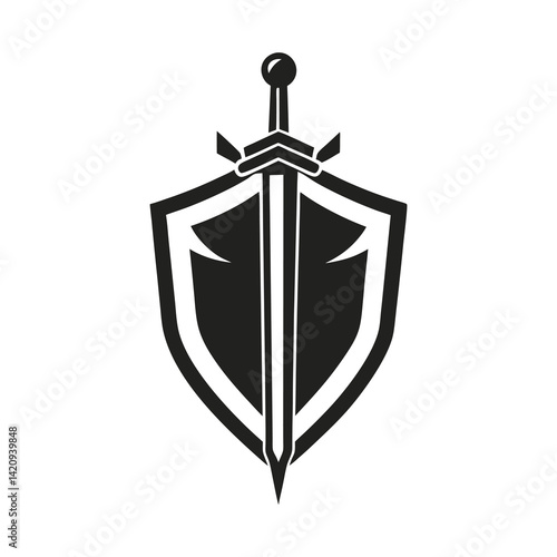Sword and Shield Emblem icon of silhouette vector illustration on white background