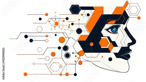 Wallpaper Mural Futuristic female head with interconnected circuits and geometric patterns.  Abstract representation of a mind merging with technology Torontodigital.ca