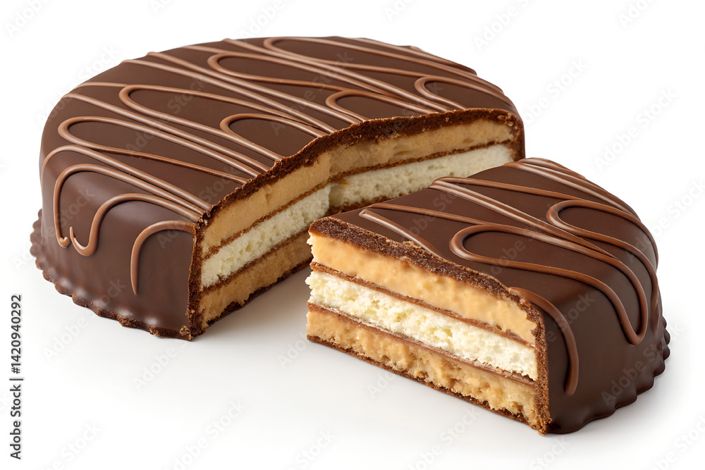 Layered Chocolate Wafer Cake with Cream Filling, Cross Section View Layered Chocolate Wafer Cake with Cream Filling, Cross Section View