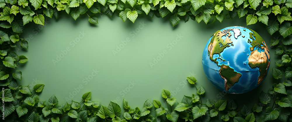 Thriving Plants Surrounding Earth Globe: Green Border Frame with Copy Space for Earth Day Messages and Eco-Friendly Concepts Thriving Plants Surrounding Earth Globe: Green Border Frame with Copy Space for Earth Day Messages and Eco-Friendly Concepts