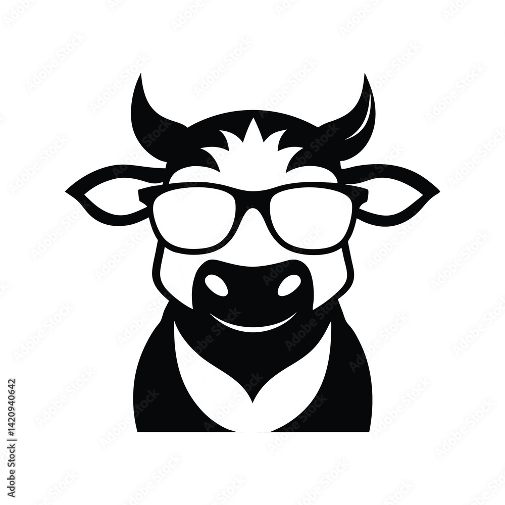 Obraz premium Cow Wearing Sunglasses icon of silhouette vector illustration on white background