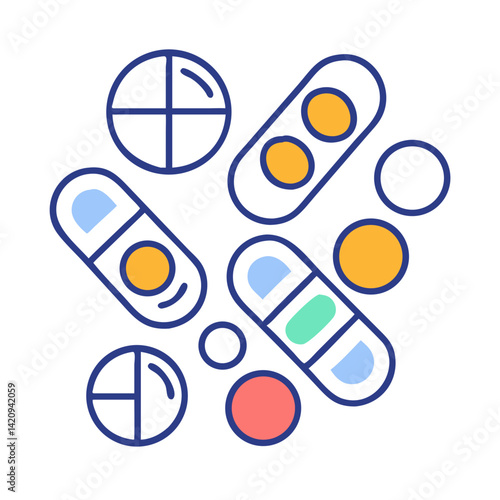 Assorted Pills Icon Representing Oral Medication and Pharmaceutical Treatment