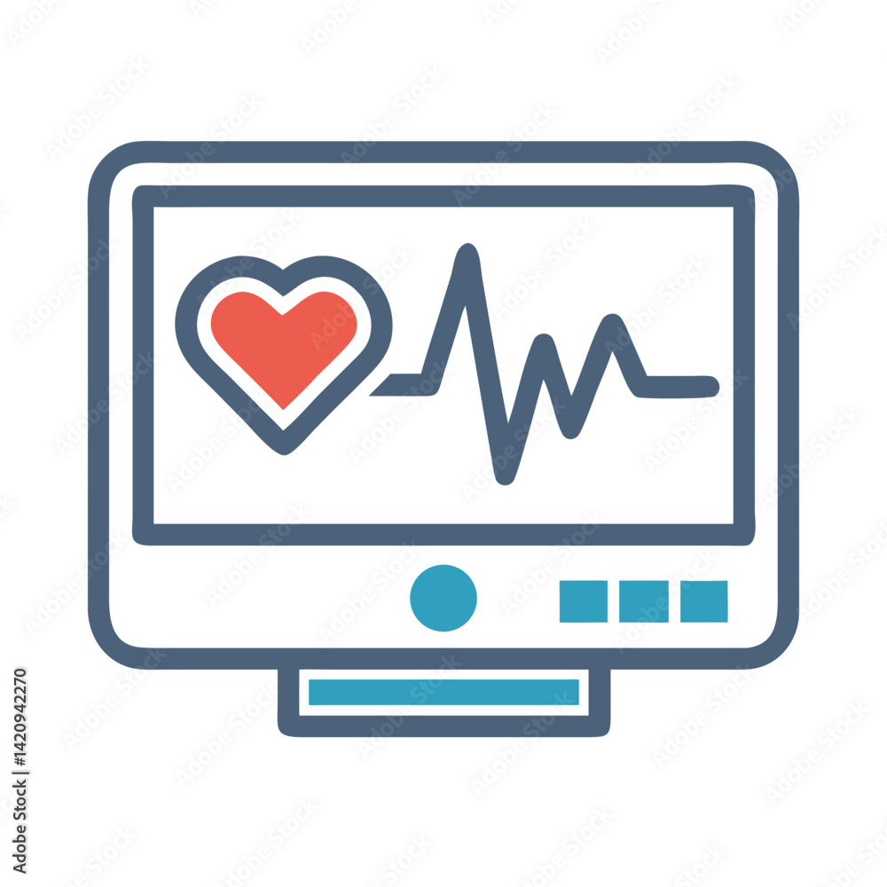Heart Monitor Screen Icon Representing Patient Monitoring and Cardiac Health