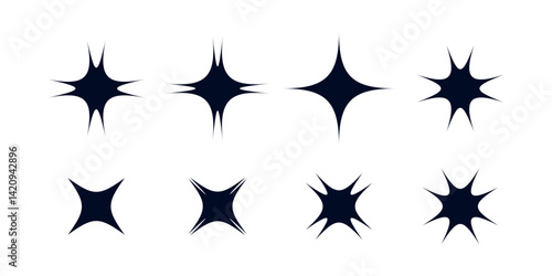 Sparkle Shapes Vector Set on Transparent Background, Shiny Star and Glitter Sparkle Icons, Twinkle and Glowing Light Elements