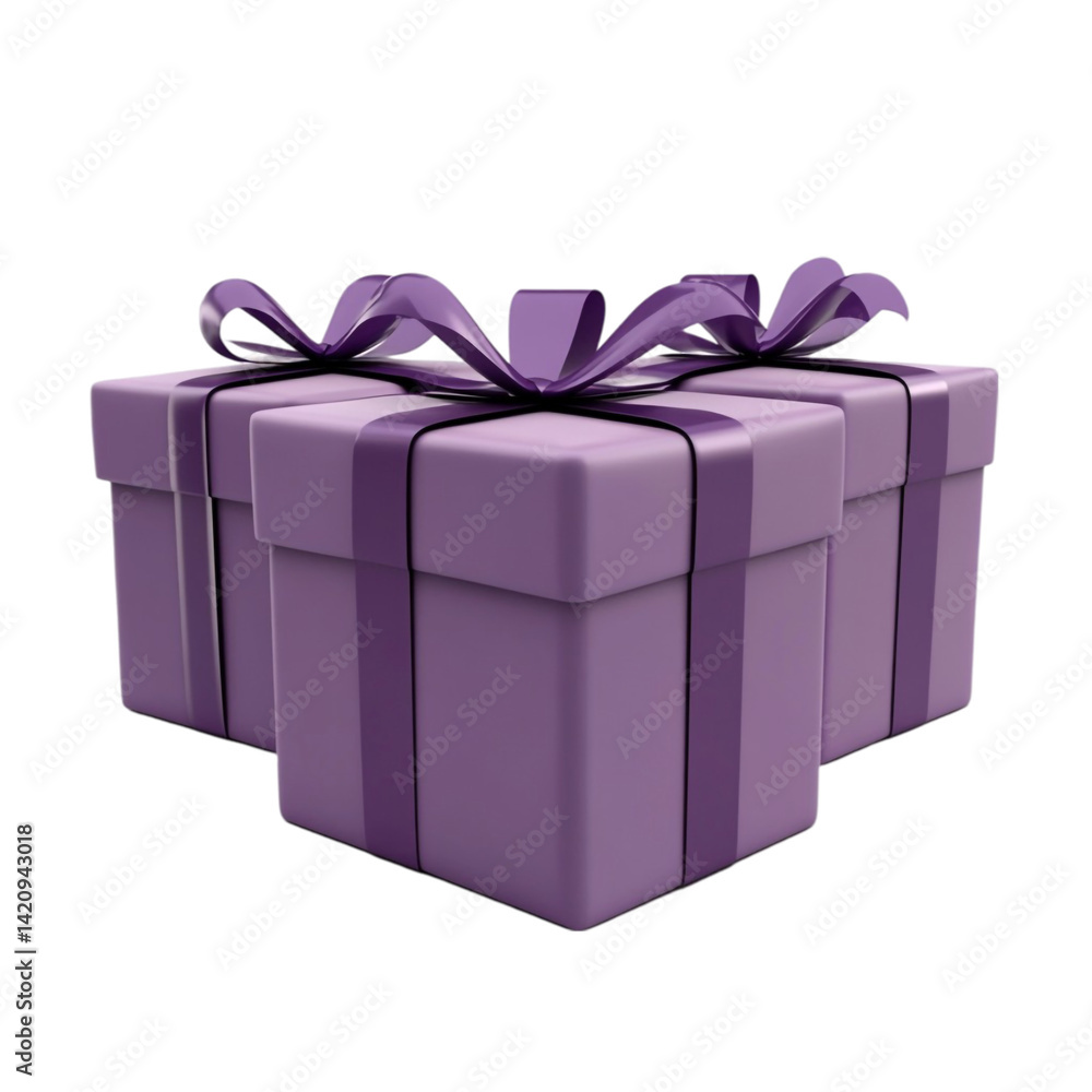 Two purple gift boxes tied with a large purple ribbon a present for a special occasion Two purple gift boxes tied with a large purple ribbon a present for a special occasion