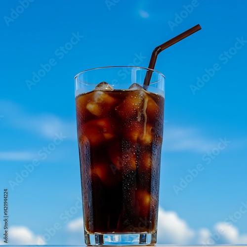 Iced coffee with blue sky background