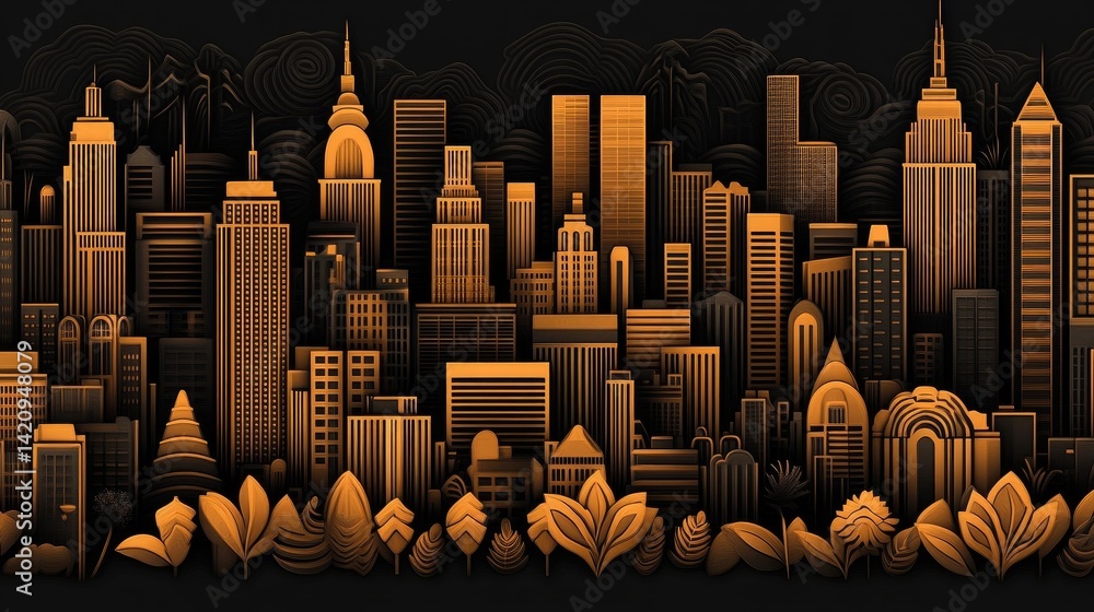 Obraz premium Golden New York City Skyline