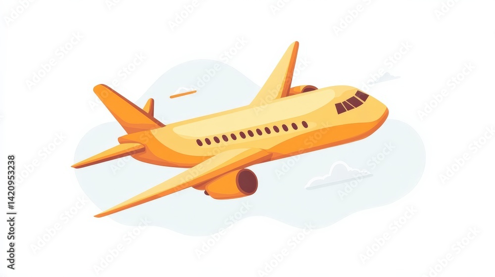 Fototapeta premium Colorful Cartoon Airplane Flying in a Clear Sky Illustration
