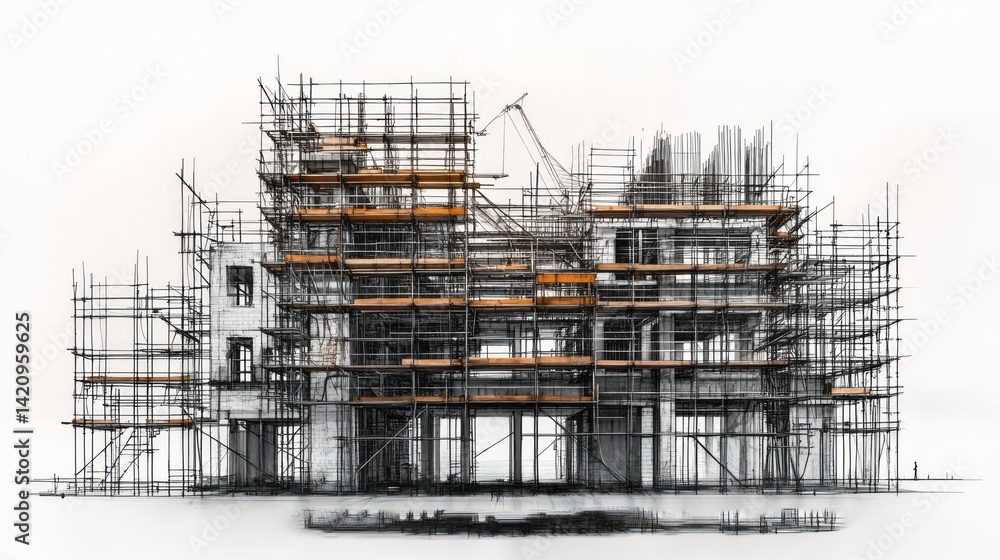 A building under construction is covered in scaffolding A building under construction is covered in scaffolding