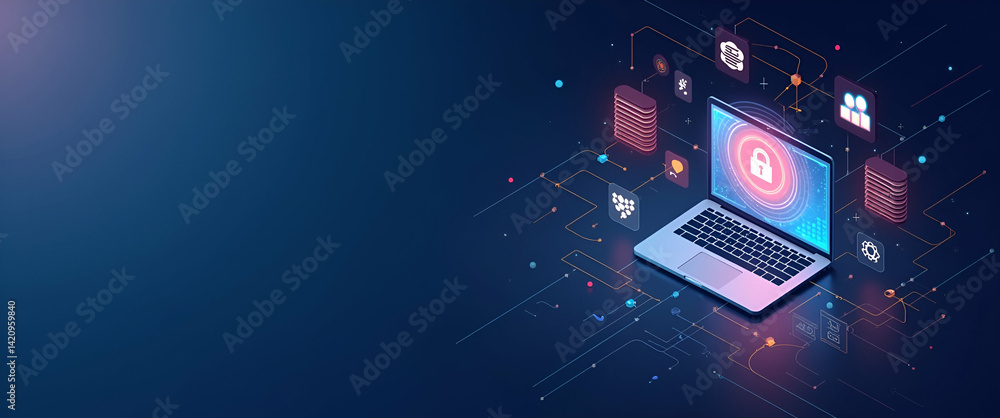 Fototapeta premium Modern Digital Illustration of AI Knowledge Management Solutions for Data Curation and Intelligent Access to Organizational Information - Photo Stock Concept with Empty Space