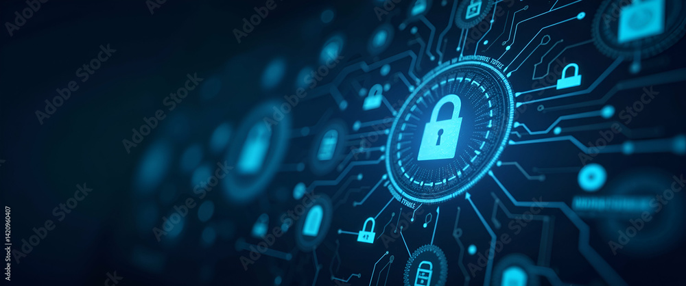 Fototapeta premium High Resolution Visual of Cybersecurity Threats: Advanced Digital Interfaces, Real-Time Threat Analytics, Secure Data Vaults, Integrated Risk Management Frameworks, Defending IT Infrastructures