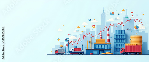 Visualize Economic Slowdown: Tariff Impact on Industrial Output, Consumer Activity Decline, and Market Contraction in Key Sectors - Photo Stock Concept with Left Space