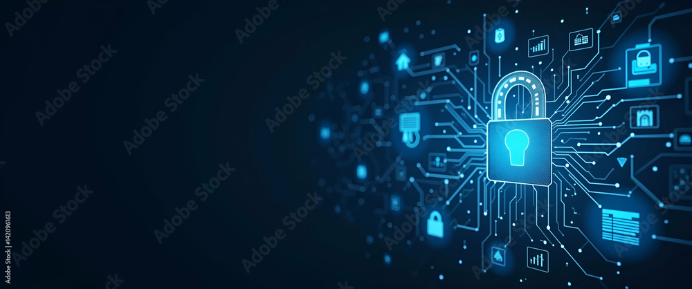 Fototapeta premium High Resolution Visual of Cybersecurity Threats: Advanced Digital Interfaces, Real-Time Threat Analytics, Secure Data Vaults, Integrated Risk Management Frameworks, Defending IT Infrastructures