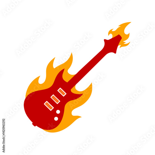 Vintage Rock Guitar Flames Graphic Isolated T-Shirt Design
