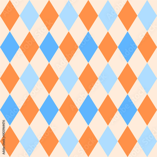 Argyle seamless pattern.Colorful harlequin repeat pattern in blue and orange.Vector graphic background for textile and prints.