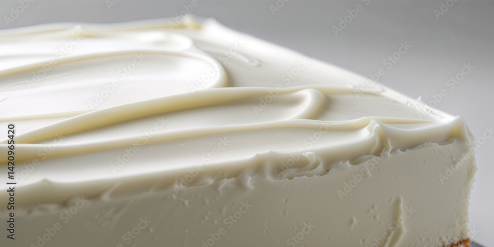 Close up of delicious rectangular cake with smooth creamy white icing Close up of delicious rectangular cake with smooth creamy white icing