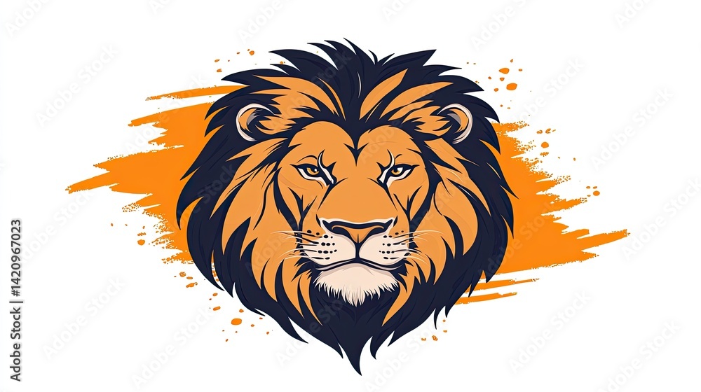 Obraz premium Lion's head illustration with orange background
