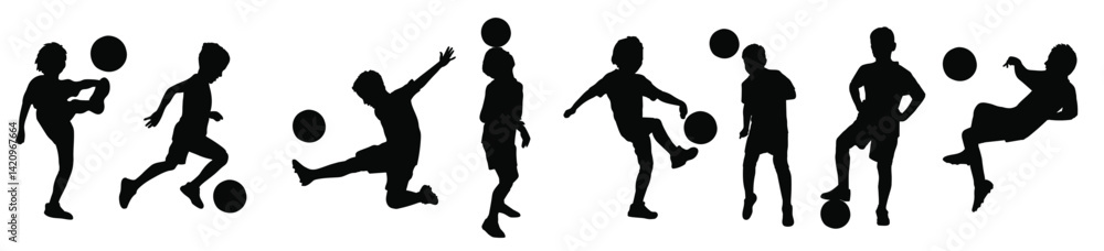 Fototapeta premium hand draw silhouette kid playing football vector illustration