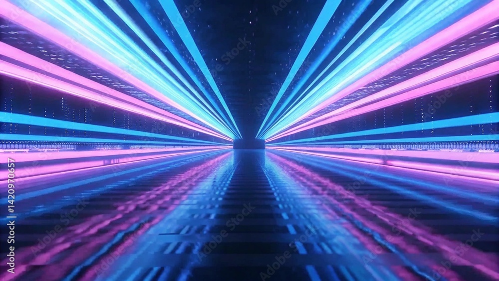 Fototapeta premium Abstract blue, mint and pink background with interlaced digital glitch and distortion effect. Futuristic cyberpunk design. Retro futurism, webpunk, rave 80s 90s cyberpunk aesthetic techno neon colors