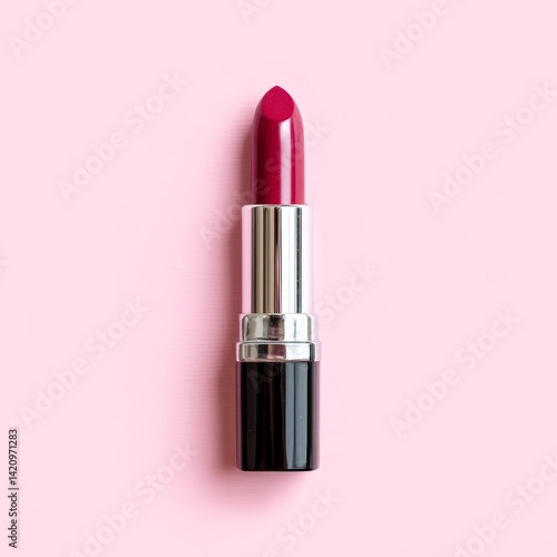 Elegant Dark Red Lipstick on Soft Pink Background, Beauty and Cosmetics Still Life