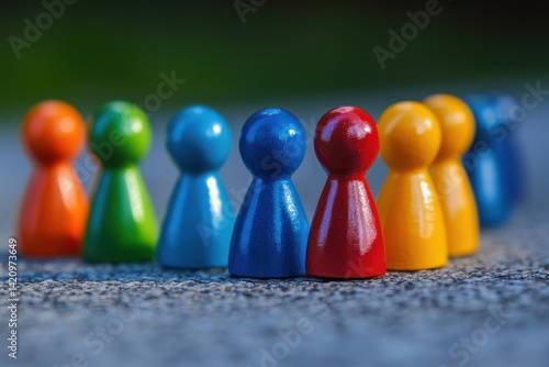 Colorful figurines arranged to represent unity and teamwork, showcasing inclusivity, equal opportunities, and a supportive work environment for diverse professionals in modern workplaces