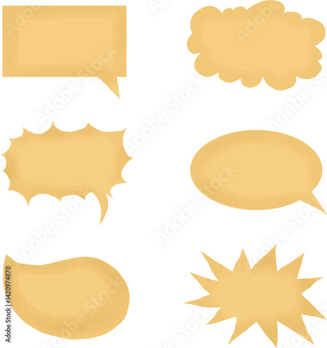 Hand-drawn textured speech bubble. Collection of speech bubbles isolated on black background. Colored speech bubbles, Cartoon Style Speech Bubble Pack Vector isolated white background