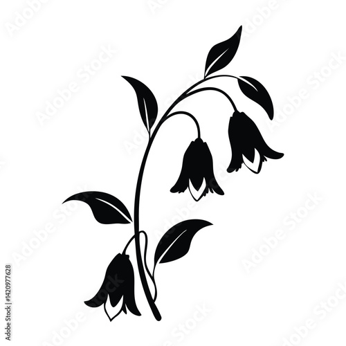 Black and White Bluebell Flower Illustration