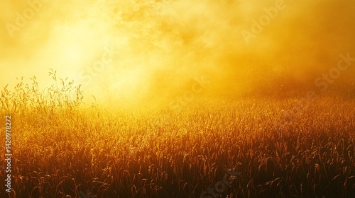 Open rice paddy field glowing gold during late morning sun texture background