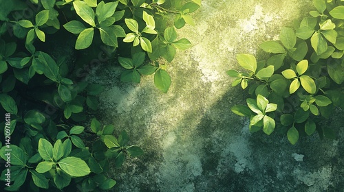 Newly sprouted leaves catching sunlight in early spring forest texture background