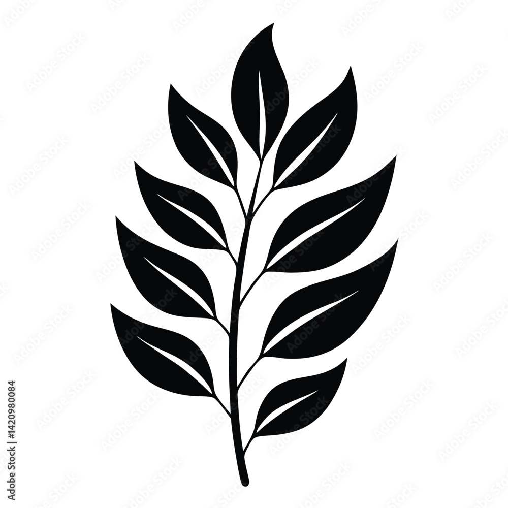 Fototapeta premium Black and White Leaf Branch Illustration
