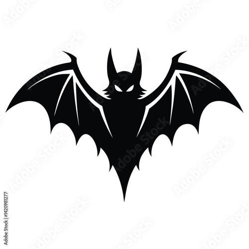Black Bat Silhouette with Spread Wings