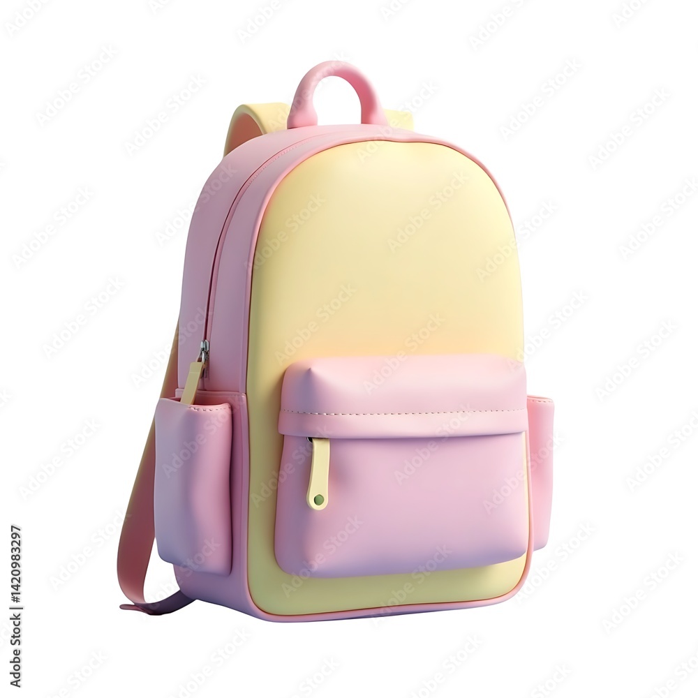 Cute pink yellow backpack 3D render isolated on white background Cute pink yellow backpack 3D render isolated on white background