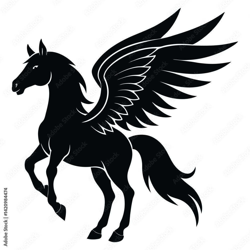 Fototapeta premium jumping horse with wings silhouette vector illustration