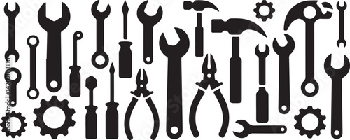 Tools and Service icons set. Wrench, screwdriver and gear icon. Screwdriver and wrench glyph icon. Settings and repair, service sign - stock vector.