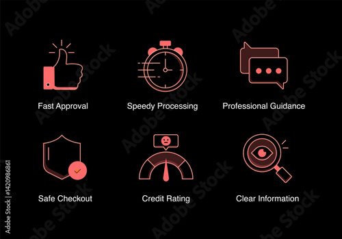 Online Lending Tools. Online Application, Professional Guidance, Fast Approval, Speedy Processing, Credit Rating, Clear Information, Safe Checkout