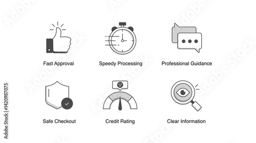 User-Centered Financial Services. Fast Approval, Speedy Processing, Credit Rating, Clear Information, Professional Guidance, Safe Checkout, Help and Support