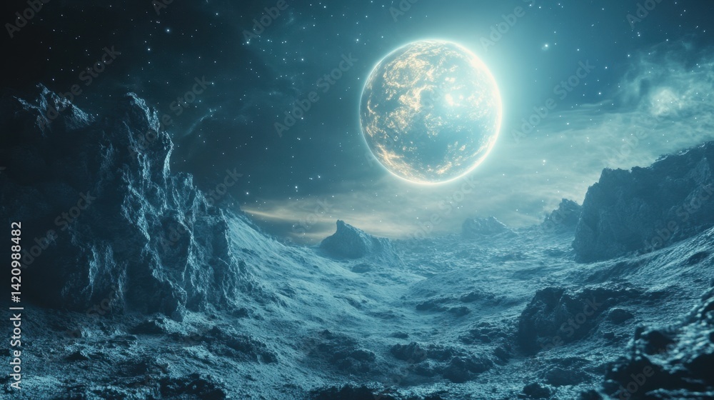 Fototapeta premium Lunar Surface with Earth in the Sky