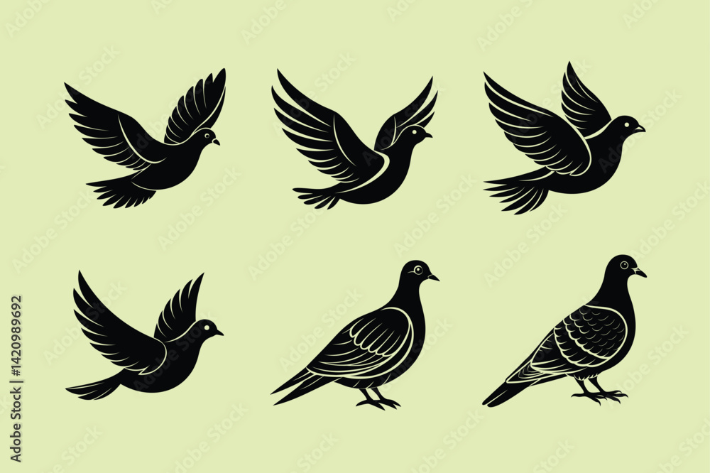 Obraz premium Mourning Dove bird, silhouette vector illustration