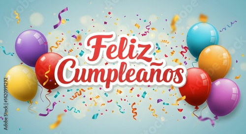 Feliz CumpleaÃ±os Balloons and Confetti Celebrate Birthday Celebration Greeting