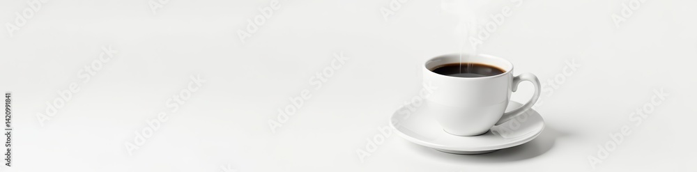 Black coffee in classic white cup with steam on white background, minimalistic, energy, hot drink Black coffee in classic white cup with steam on white background, minimalistic, energy, hot drink