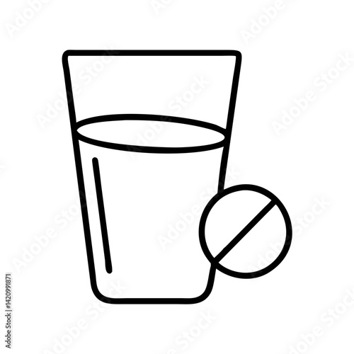 Glass with Medicine Icon Representing Dissolvable Tablet and Oral Health Treatment