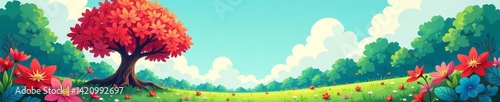 Vibrant and whimsical illustration of a cartoon shrub with exaggerated features, Cartoon, Green