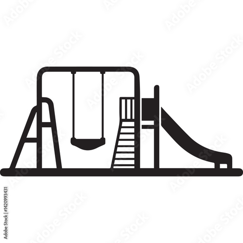 Amusement park fun recreation playground amusements Silhouettes White Background.